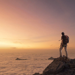 Hiker watching sunset