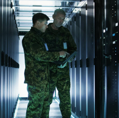 Soldiers in a server room