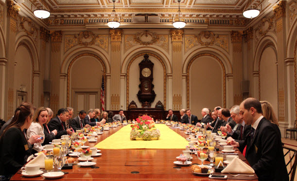 Breakfast before bell ringing in the NYSE board room.