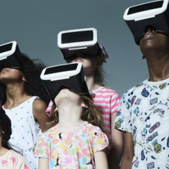 Kids with virtual reality looking up