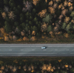 Lone car on highway, aerial view