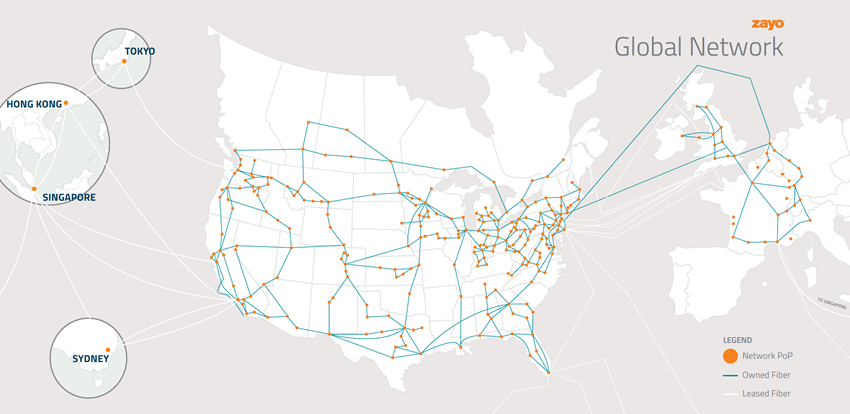 Zayo Global Network Map and NJFX Interconnection Point figure