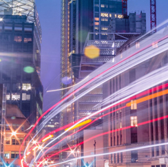 Cityscape with streaks of light