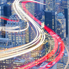 Highway streaks of light white and red