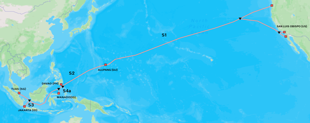 Map of Transpacific Bifrost submarine cable system