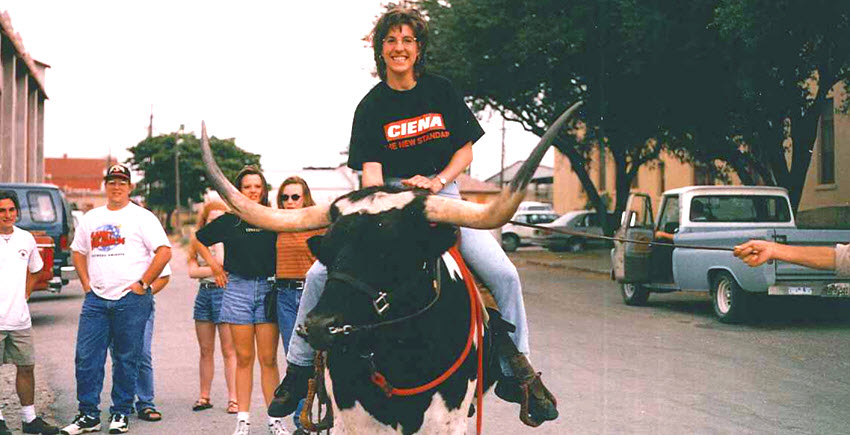 Ciena employee riding bull