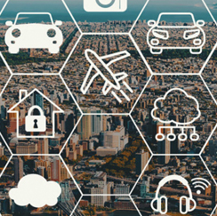 Icon Honeycomb with cityscape background