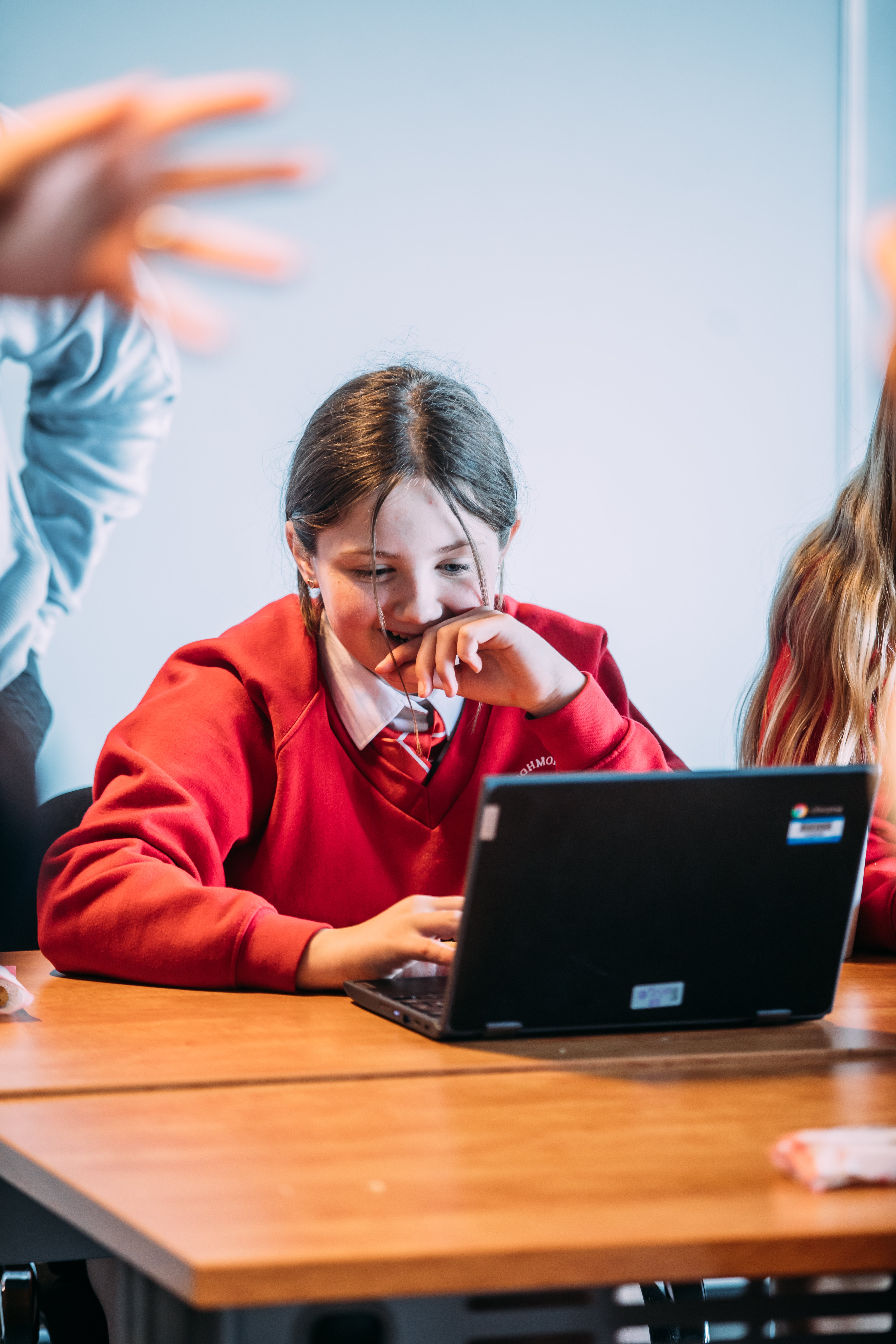 A student uses a laptop