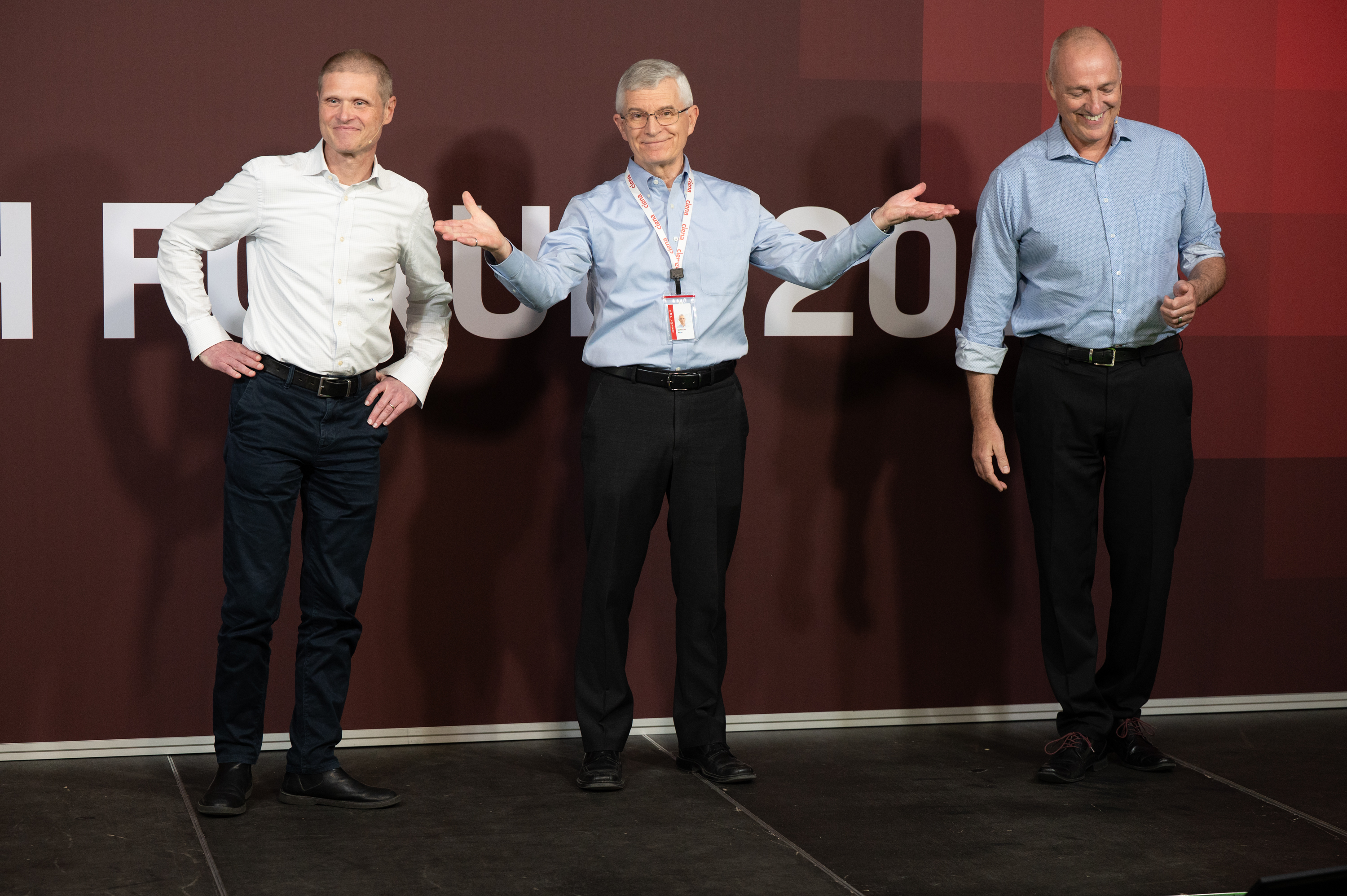 Three engineers hosting on the Tech Forum main stage