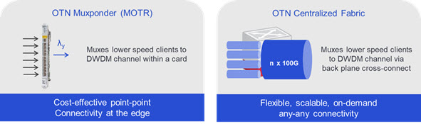 Diagram of OTN Muxponder (MOTR) and OTN Centralized Fabric