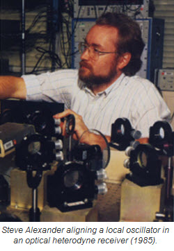 Steve Alexander alignining a local oscillator in an optical heterodyne receiver (1985)