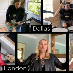 People on a video call from different cities playing instruments