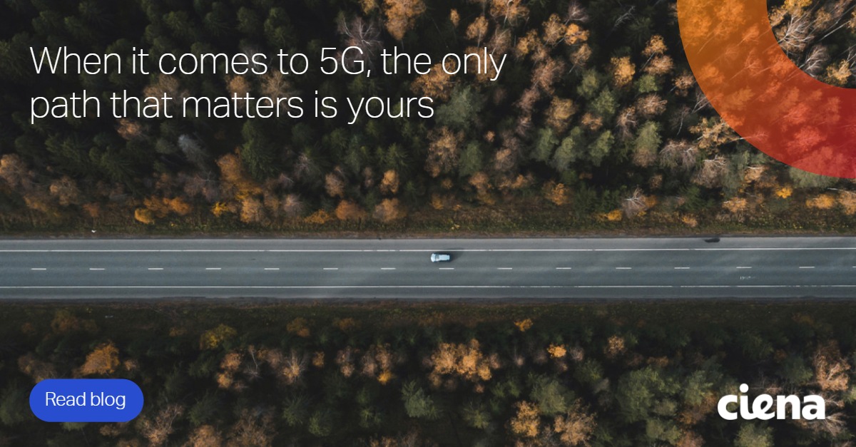 5G promo: car on highway, trees, aerial view