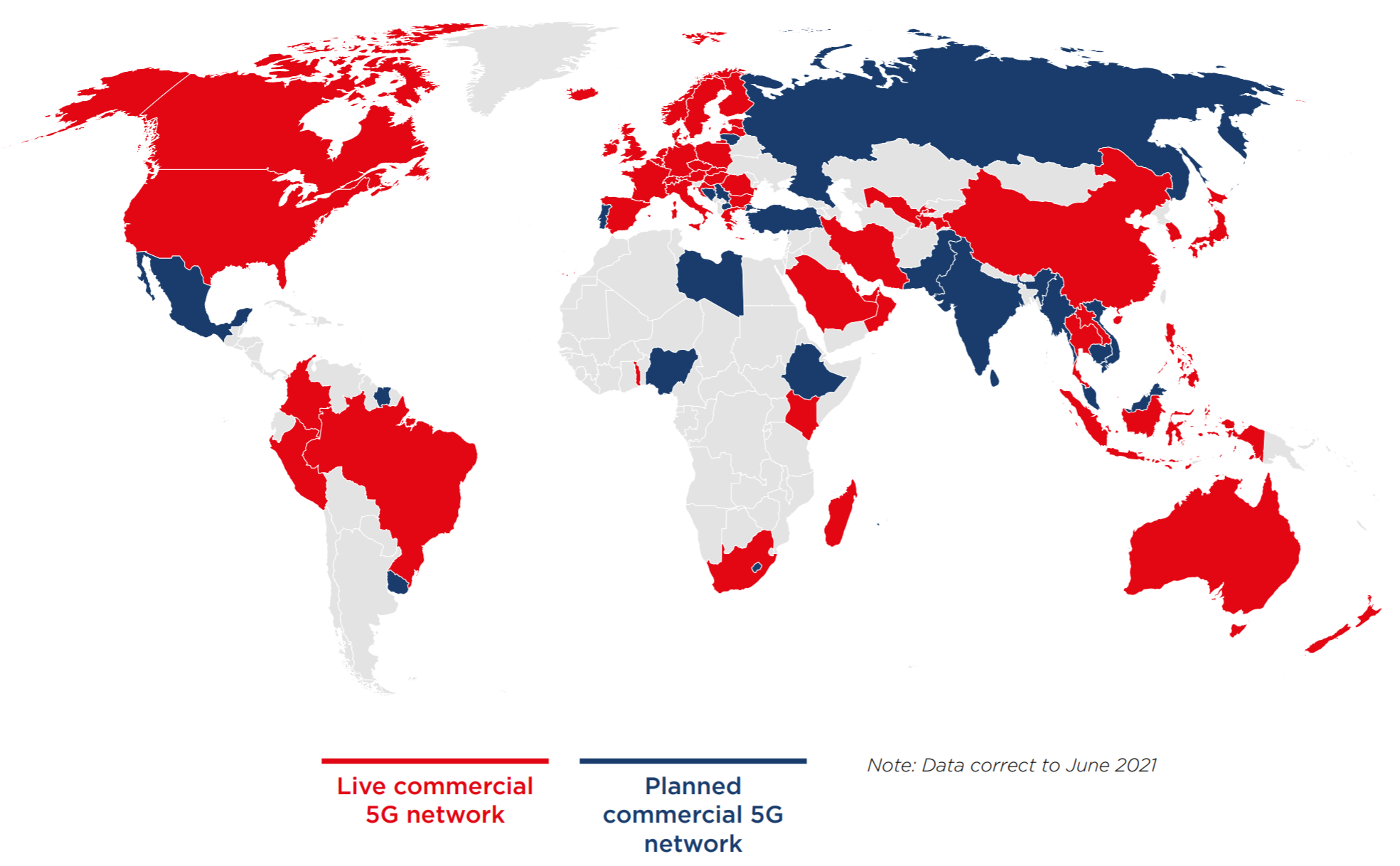 5G Commercial Networks (Ref: GSMA Intelligence 2021 Mobile Network Economy, June 2021)