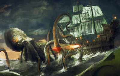 Kraken fights ship