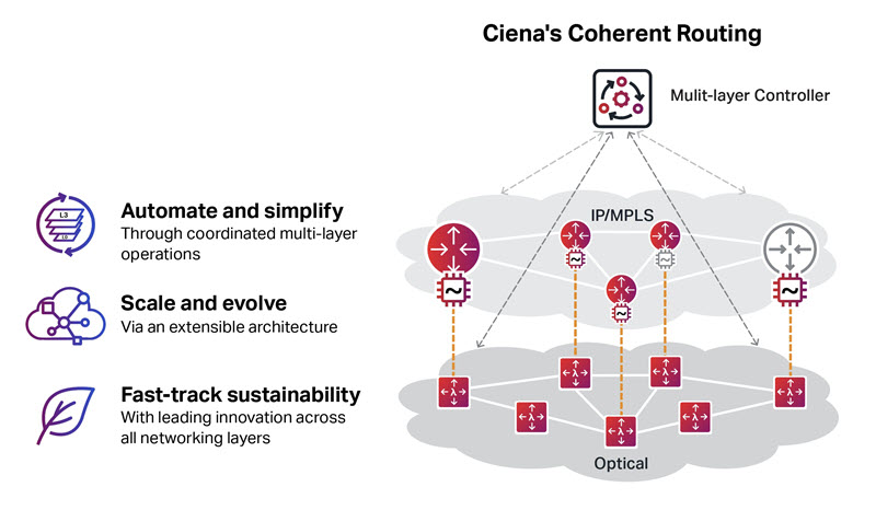 Diagram of Ciena's Coherent Routing solution