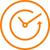 Orange clock with arrows