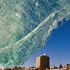 View of sky line from under a wave