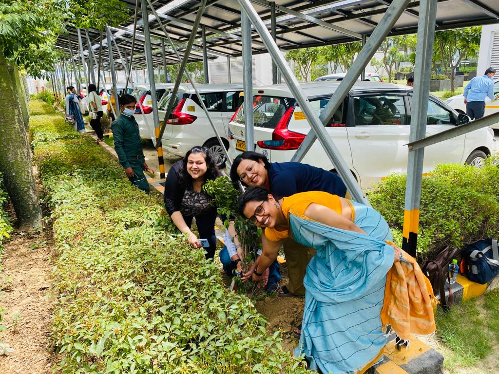 Women outside gardening 