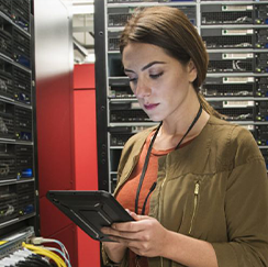 Woman working in data center