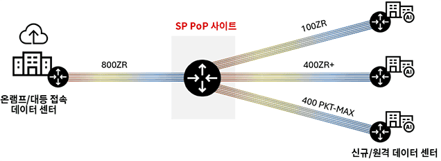 SP PoP extending high-capacity coherent connectivity between existing and new data centers.