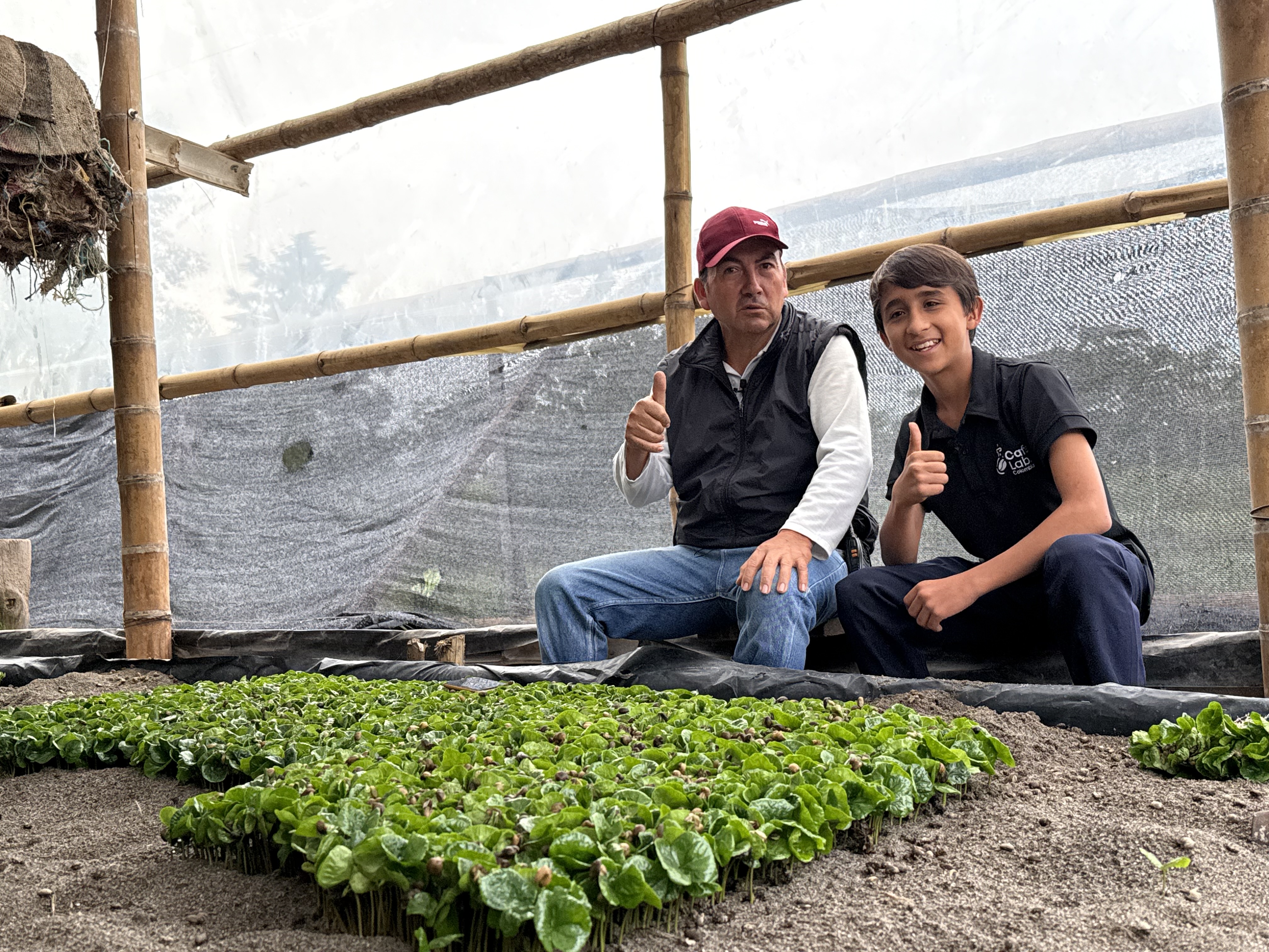 A student and teaching sitting near their garden