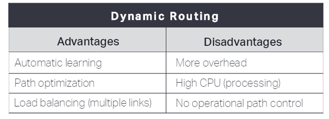 Dynamic Routing Advantages/Disadvantages table