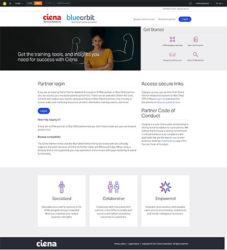 Ciena Partner Portal login page preview