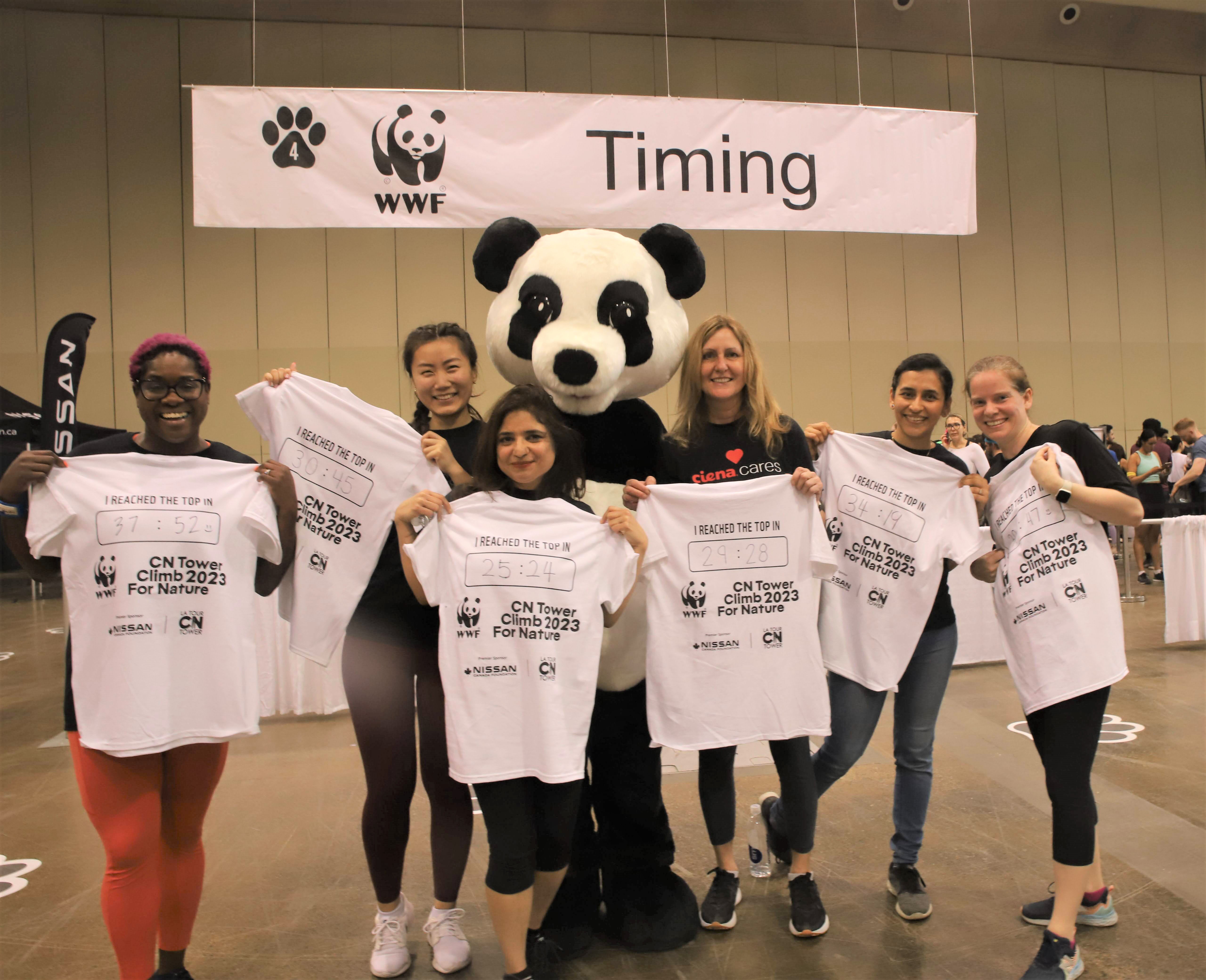 Women with T-shirts from the World Wildlife Fund