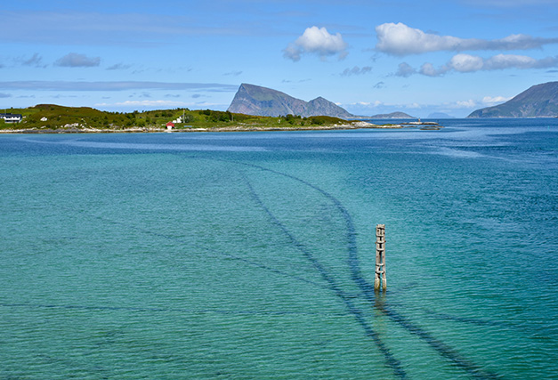 a body of water surrounding an island