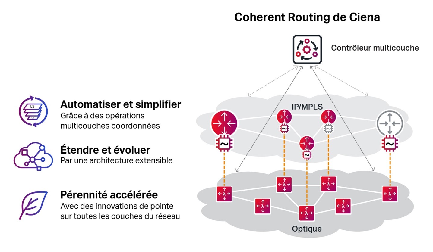 Ciena's Coherent Routing diagram in French
